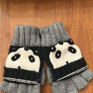 Gray and Black Panda Knit Gloves